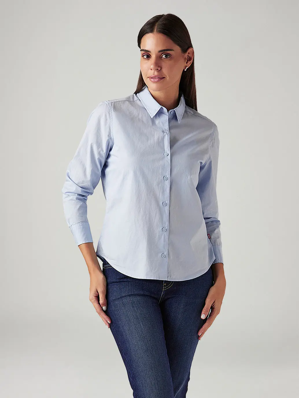 Women's Solid Light Blue Spread Collar Shirt 1