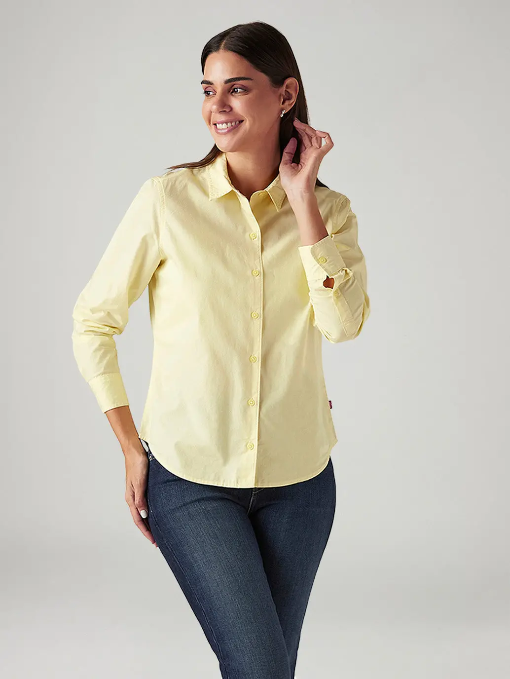 Women's Solid Yellow Slim Fit Shirt 1