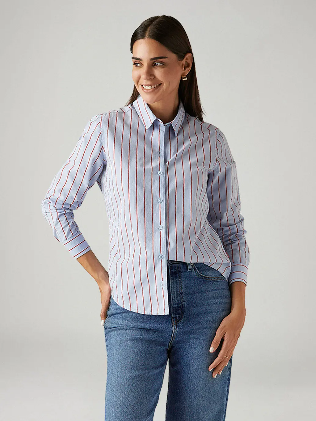 Women's Striped Light Blue Slim Fit Shirt 1