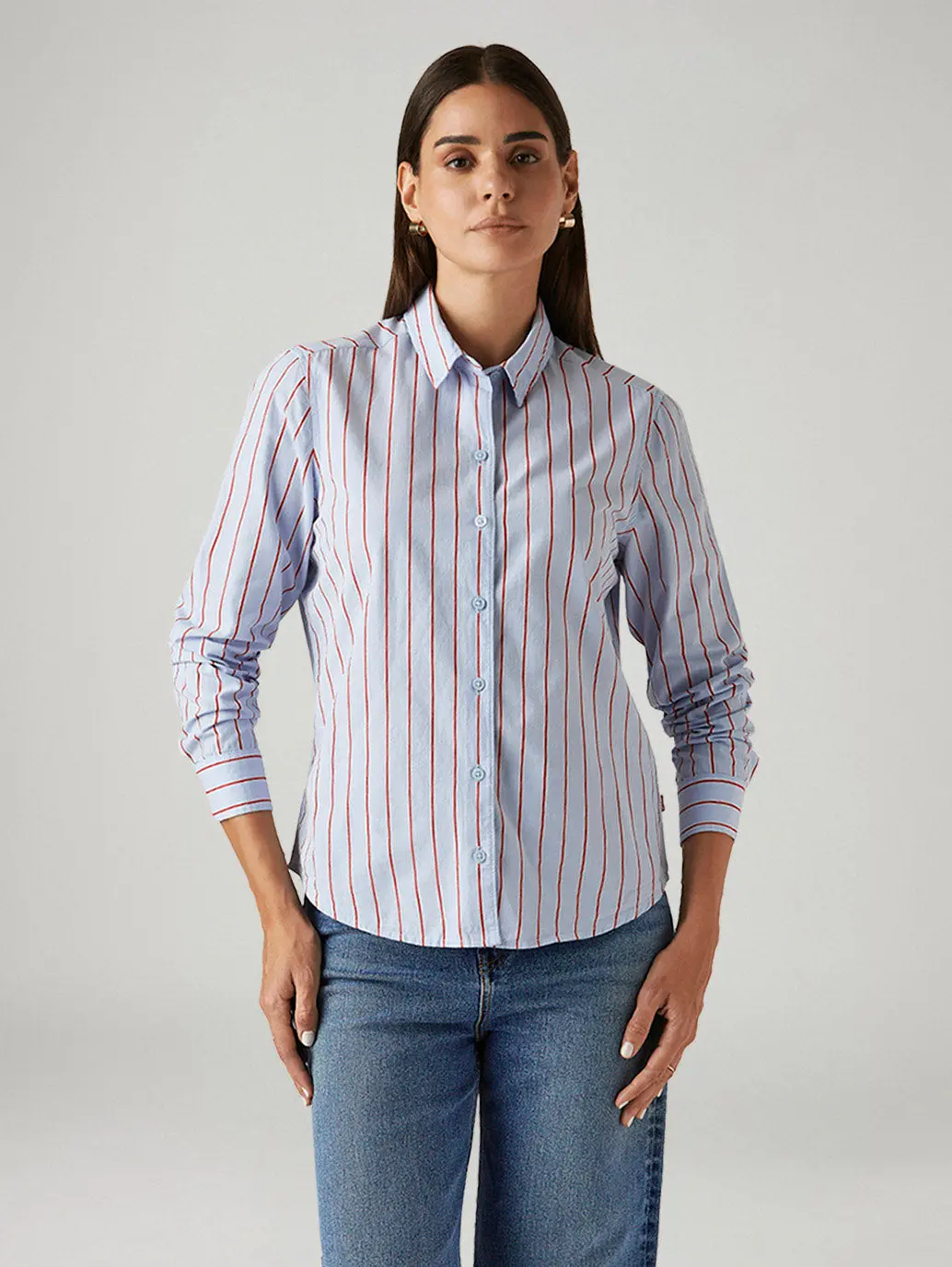 Women's Striped Light Blue Slim Fit Shirt 5