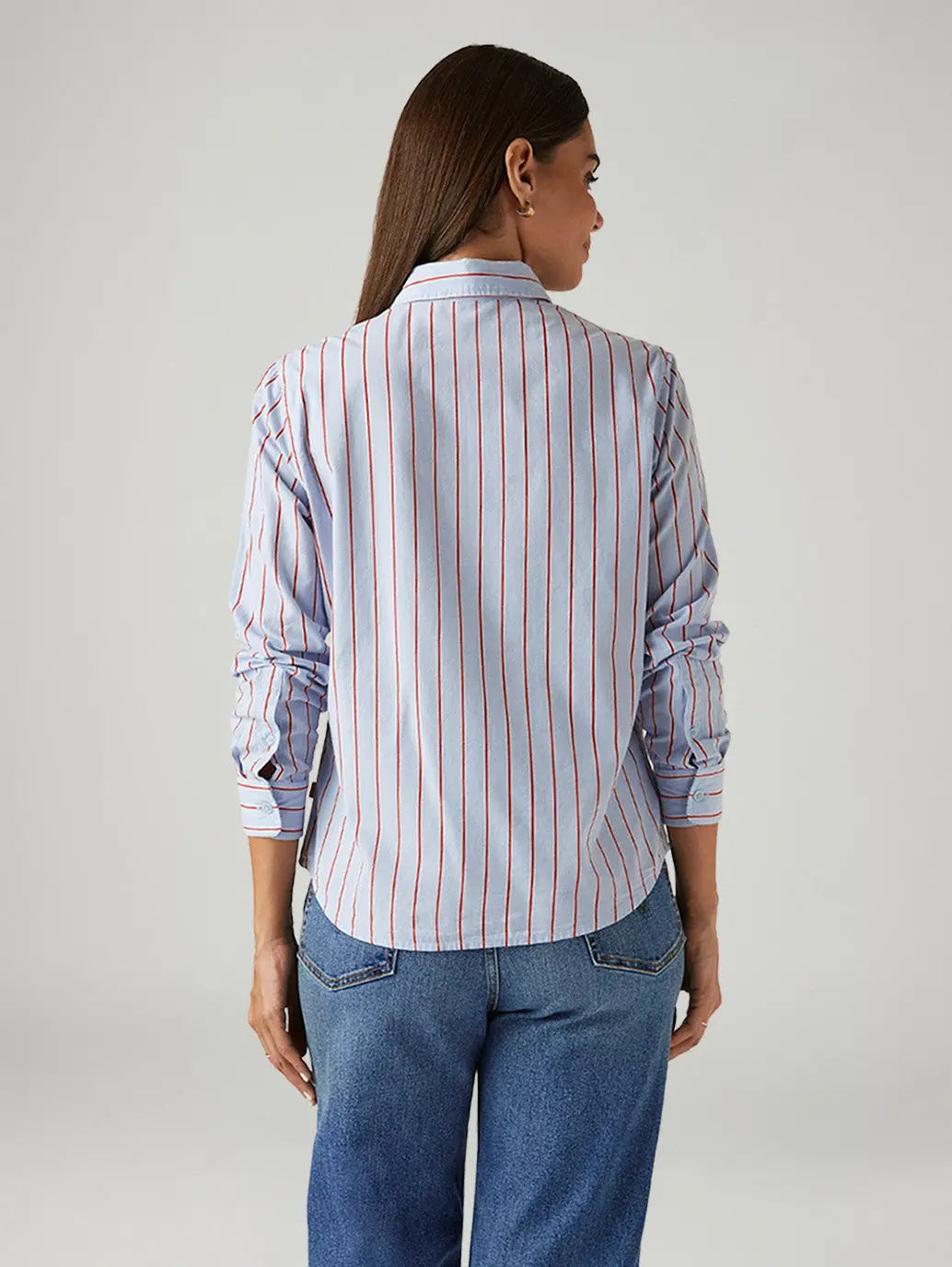 Women's Striped Light Blue Slim Fit Shirt 2