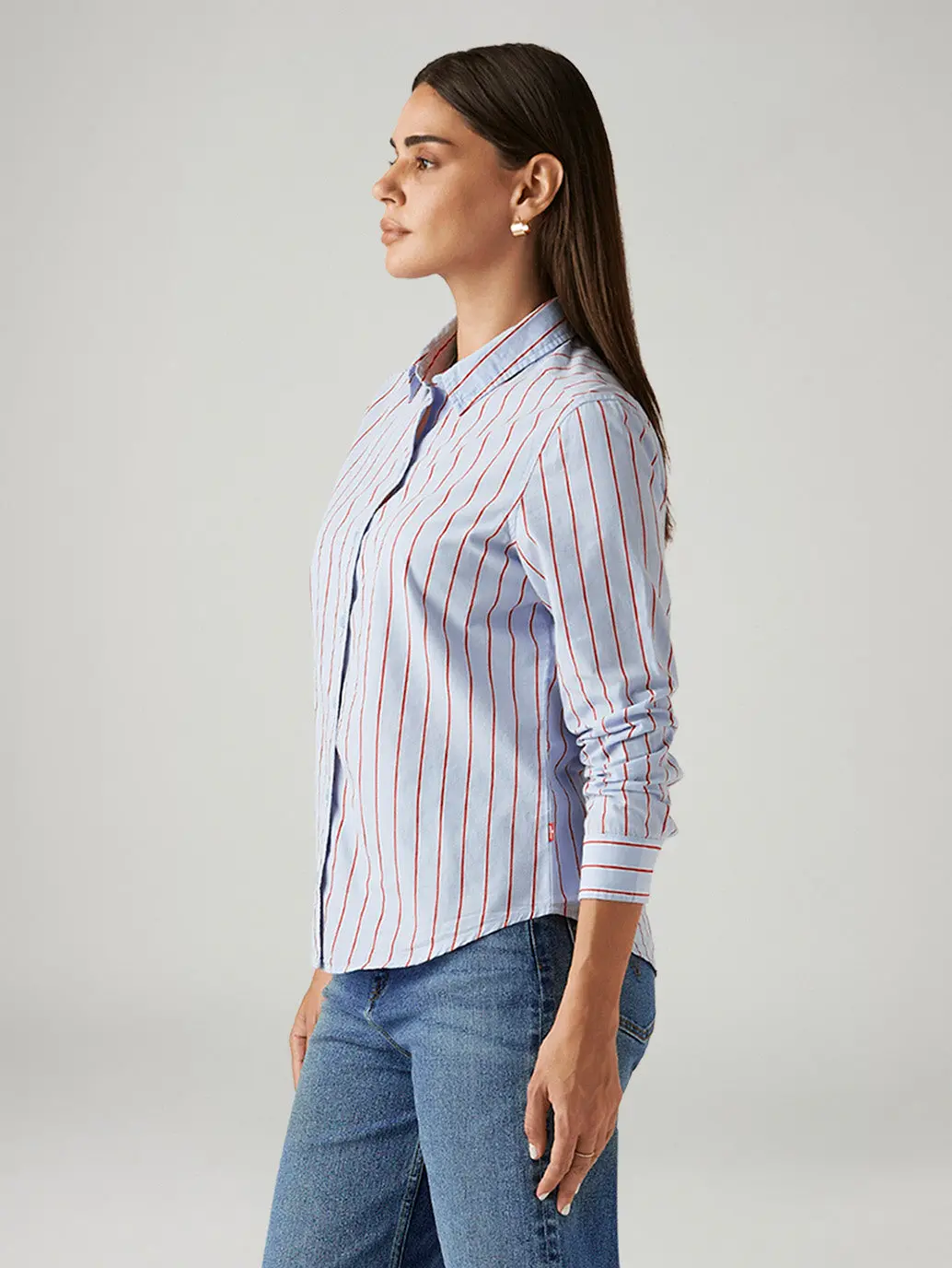 Women's Striped Light Blue Slim Fit Shirt 4