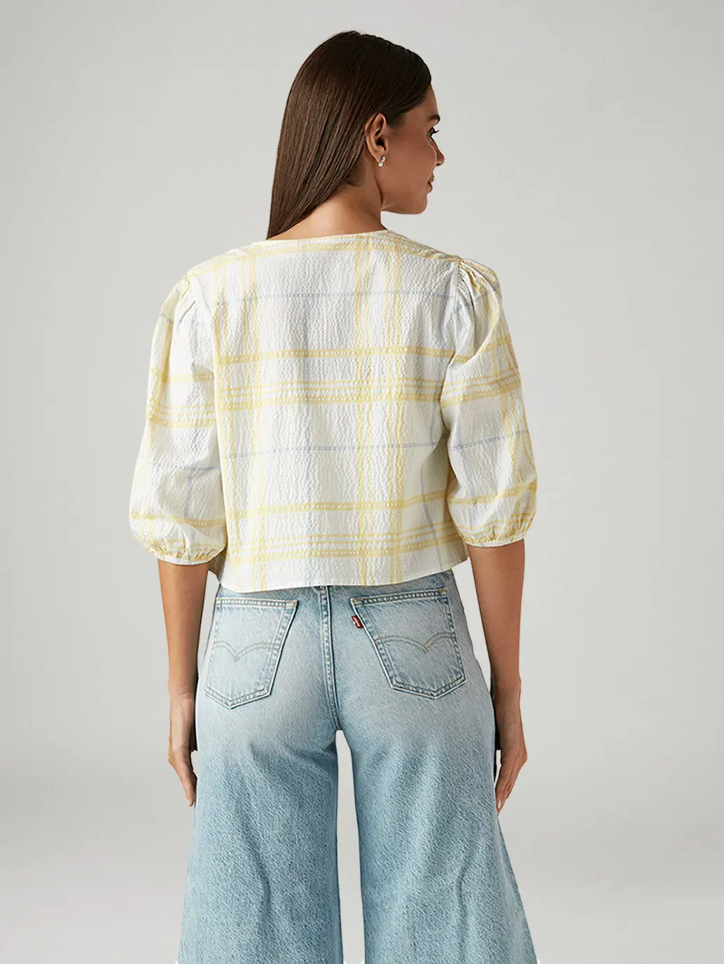 Women's Checkered White V-Neck Top 3