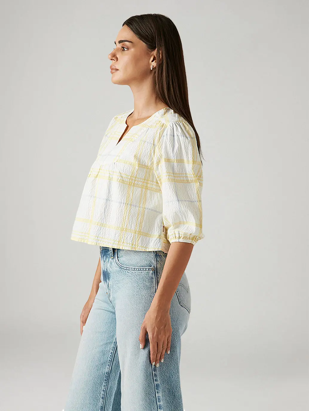 Women's Checkered White V-Neck Top 5