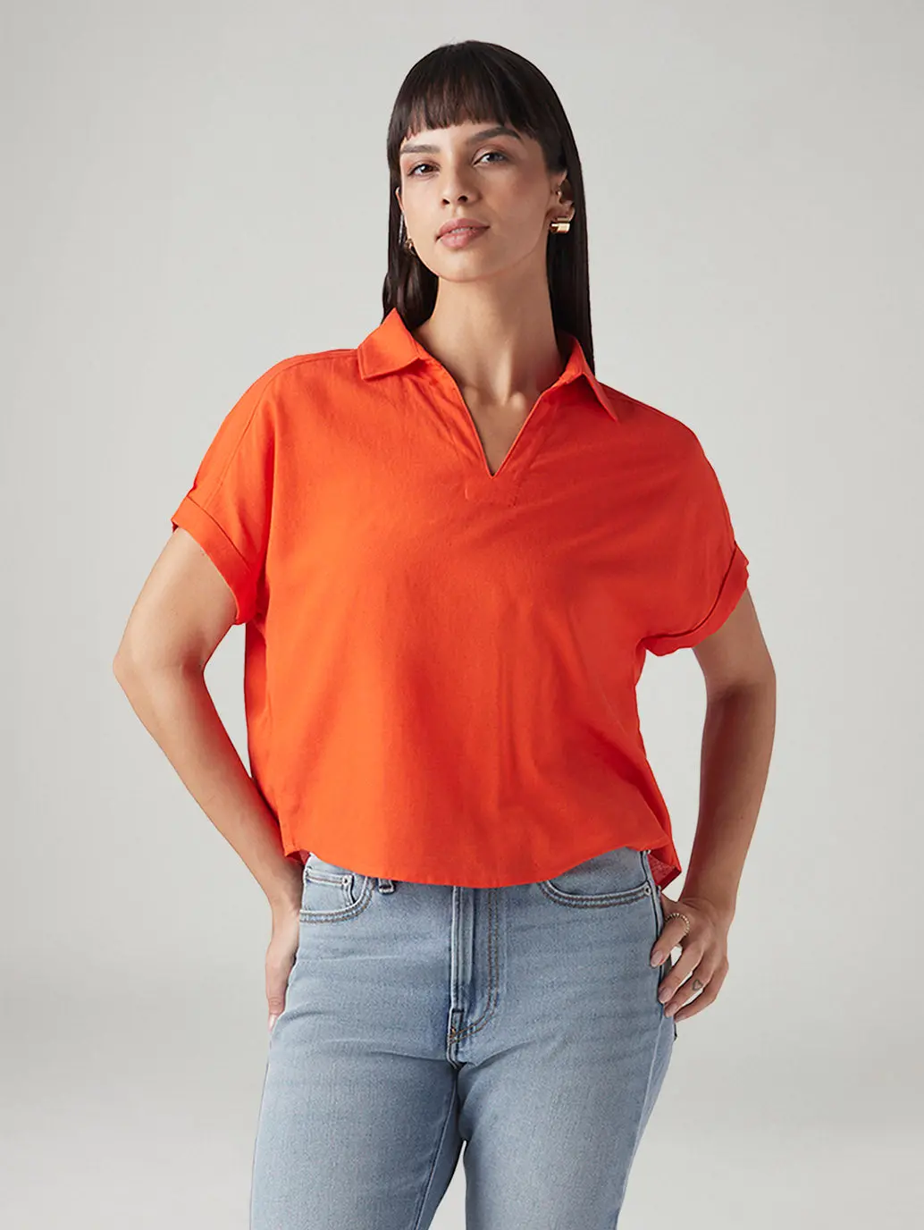 Women's Solid Relaxed Fit Linen Top 1