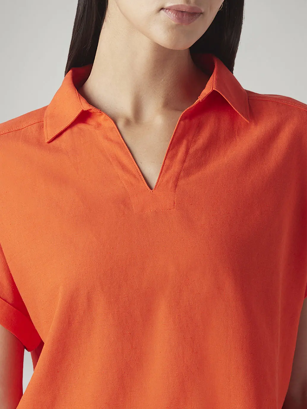 Women's Solid Relaxed Fit Linen Top 4