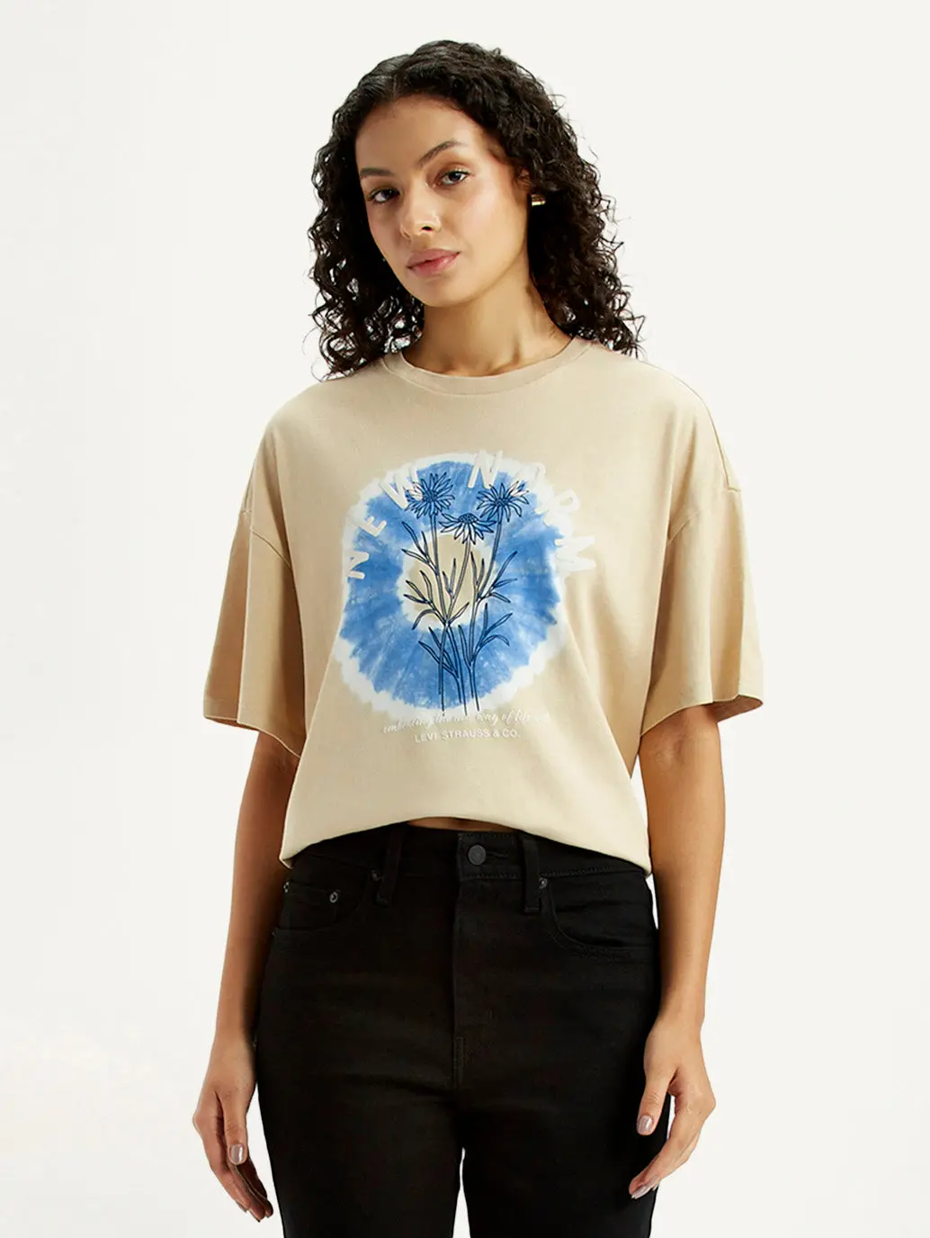 Women's Graphic Print Beige Relaxed Fit T-Shirt 1