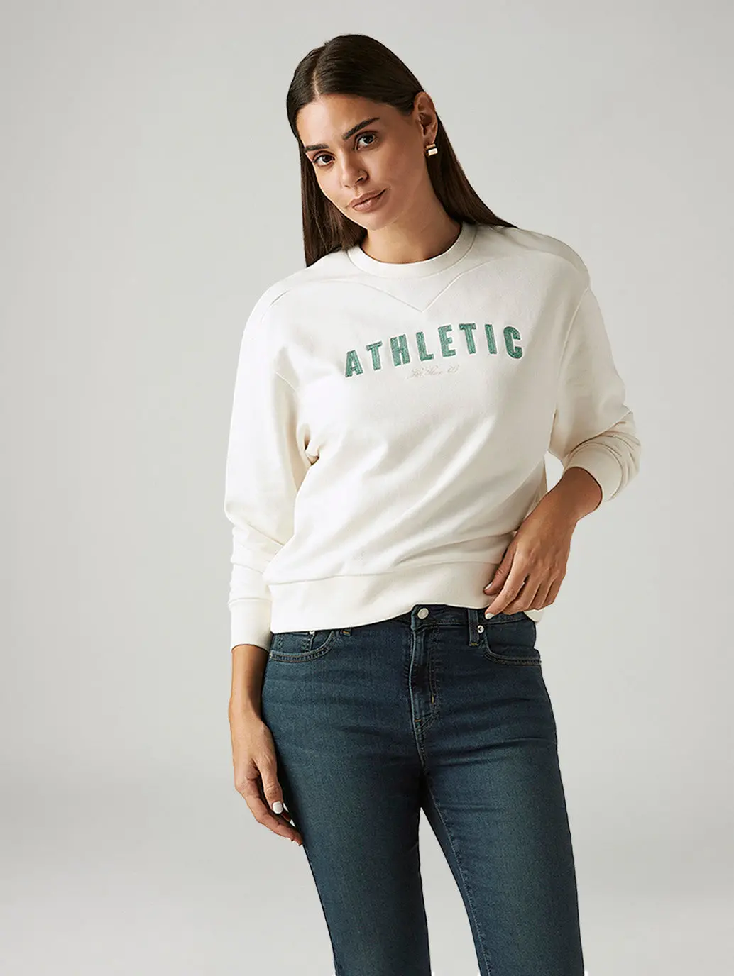 Women's Typography White Crew Neck Sweatshirt 1