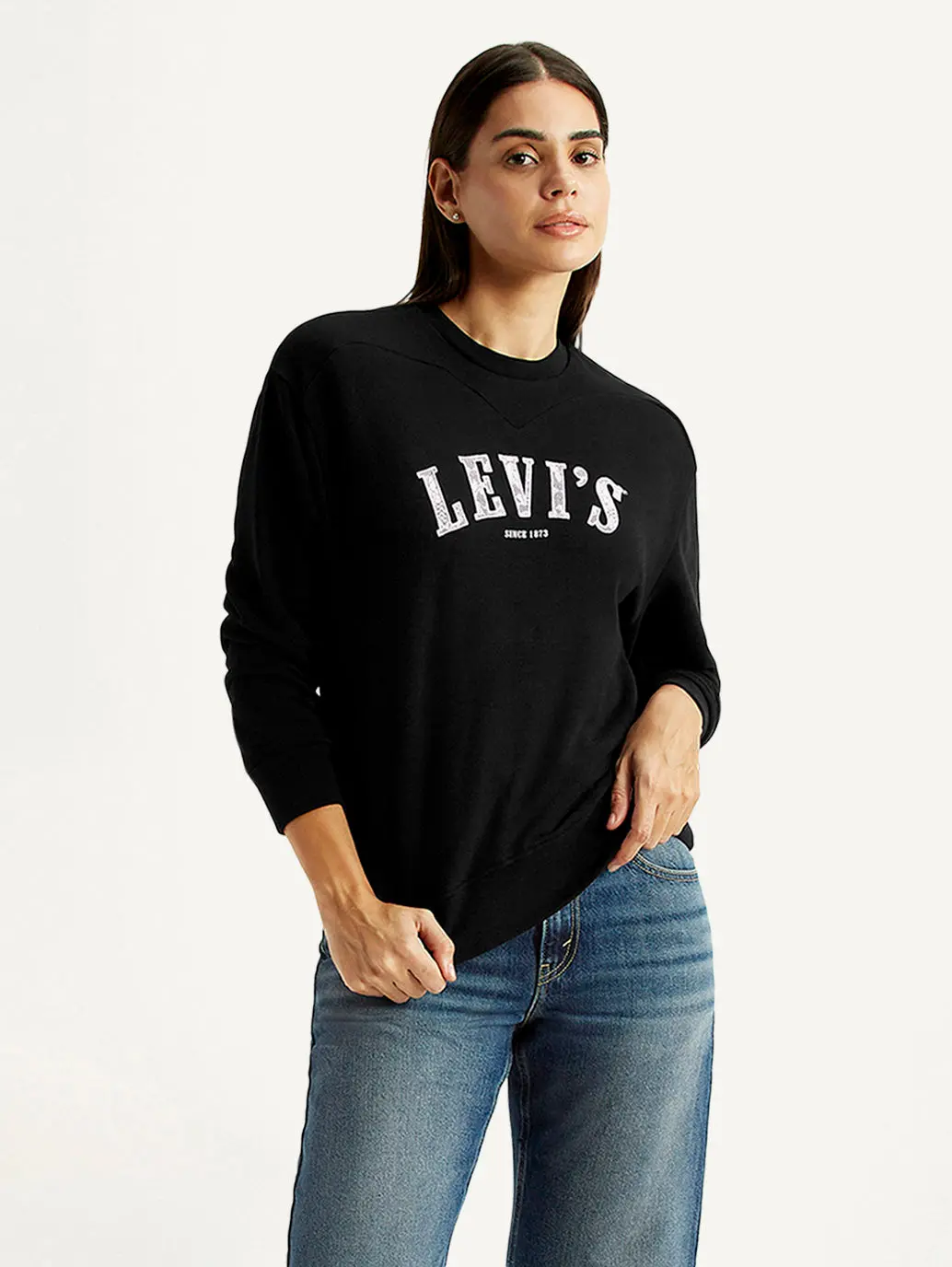Women's Brand Logo Black Crew Neck Sweatshirt 1