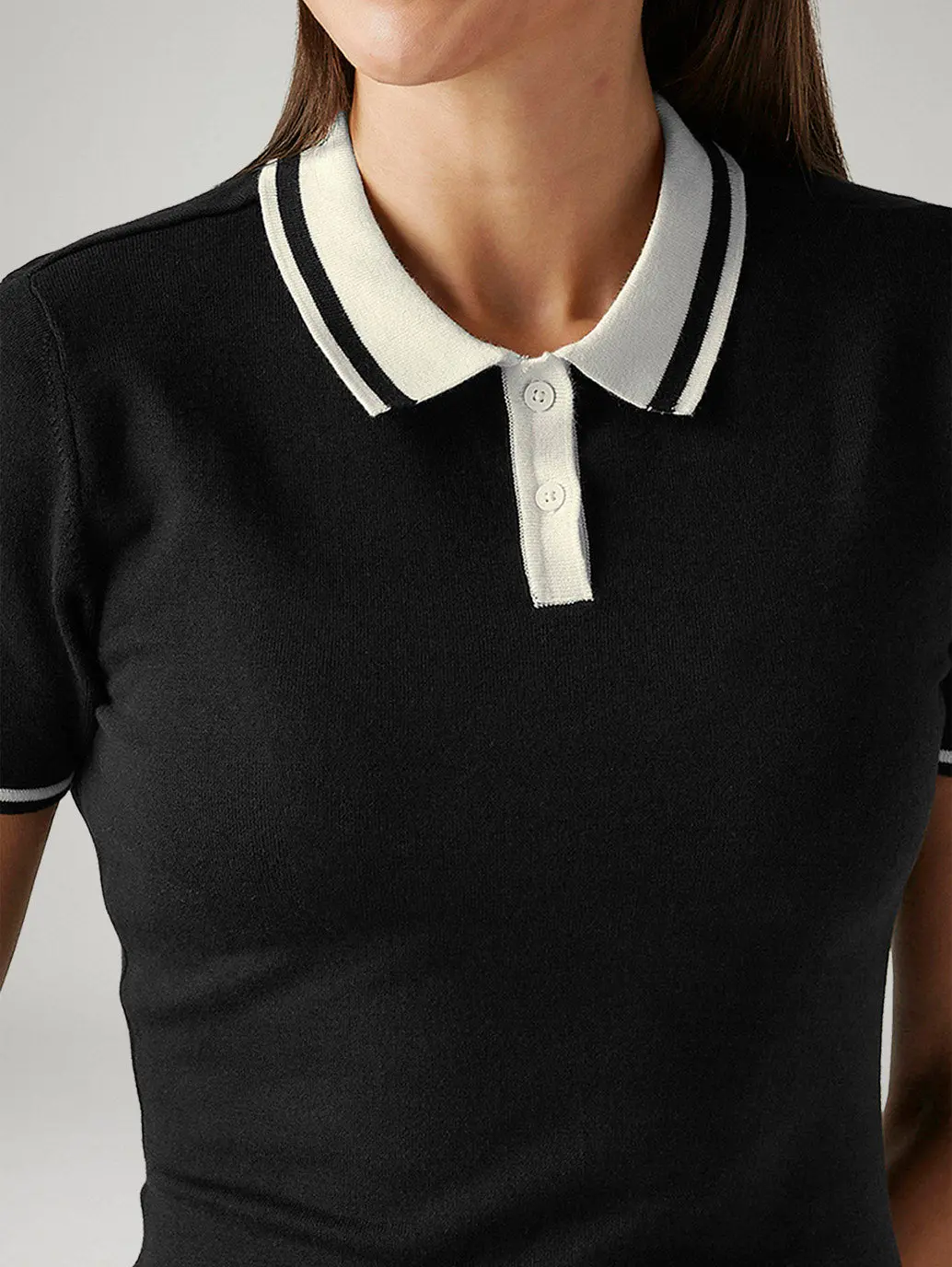 Women's Solid Black Polo Collar Dress 3