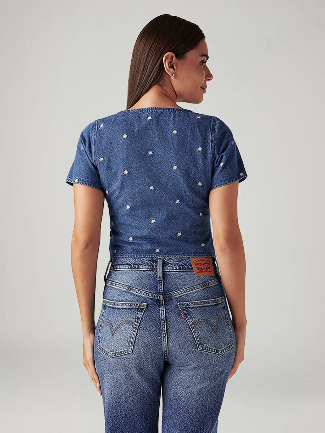 Women's Embroidered Blue Square Neck Top 3