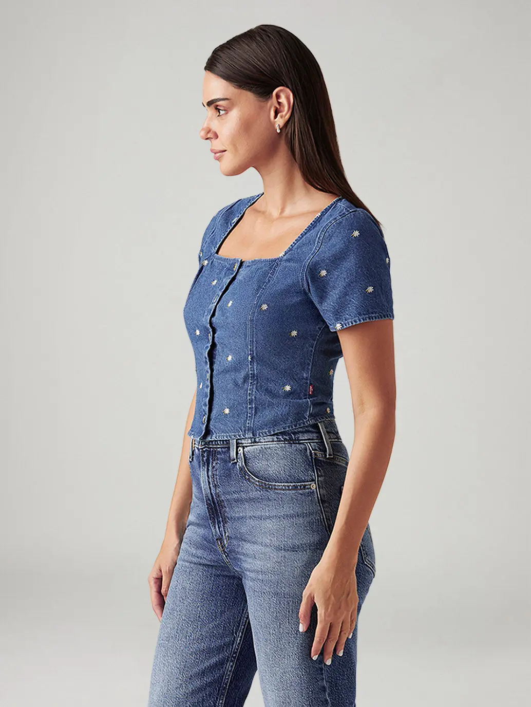 Women's Embroidered Blue Square Neck Top 5