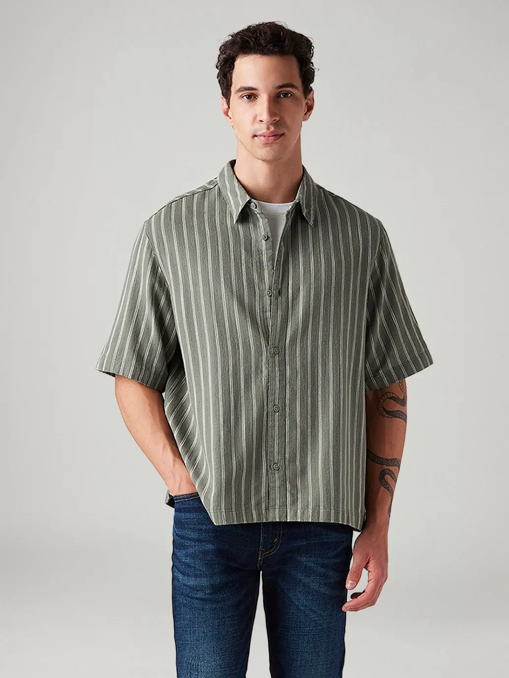 Men's Striped Boxy Fit Shirt 1