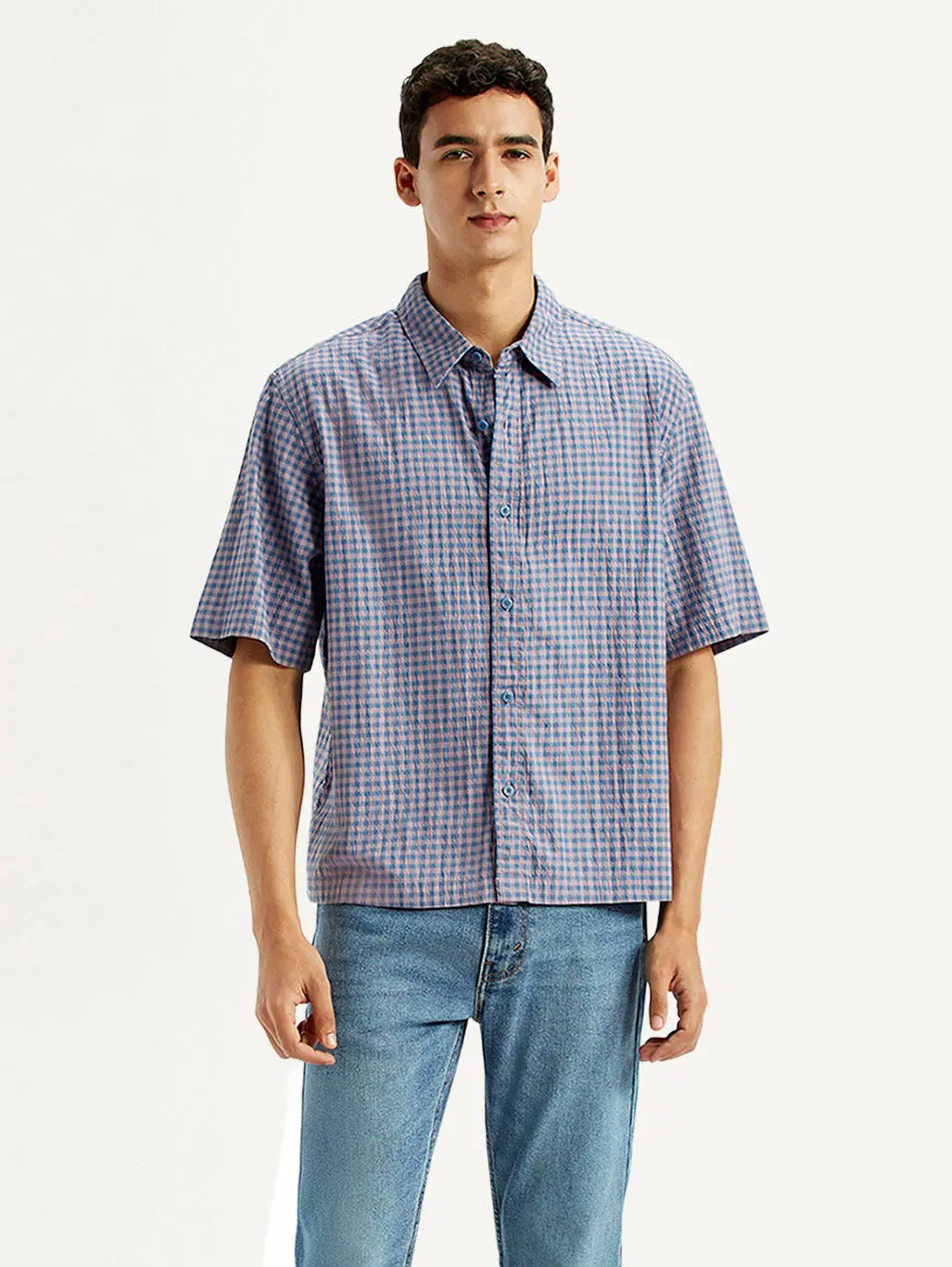 Men's Checkered Blue Boxy Shirt 1