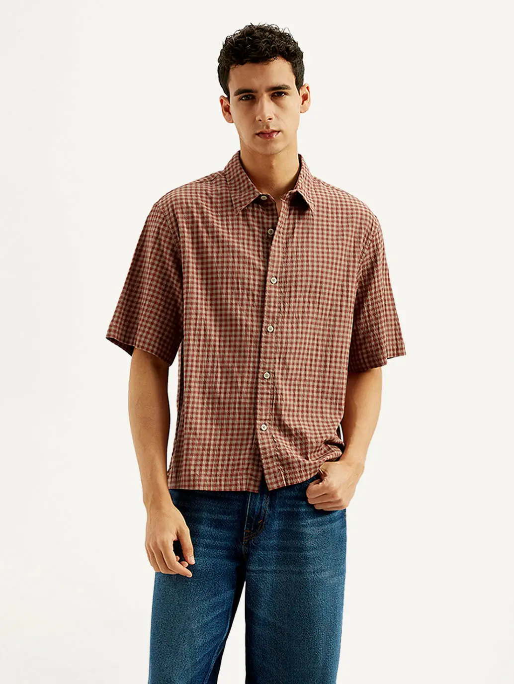 Men's Gingham Print Boxy Fit Shirt 1