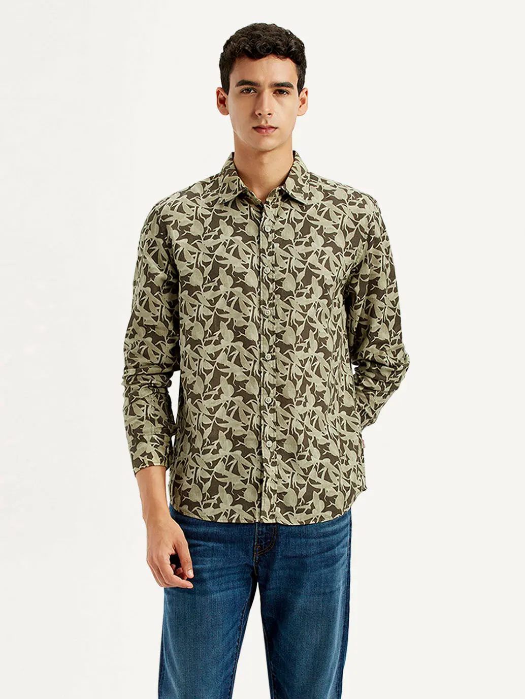 Men's Green Printed Slim Fit Shirt 1