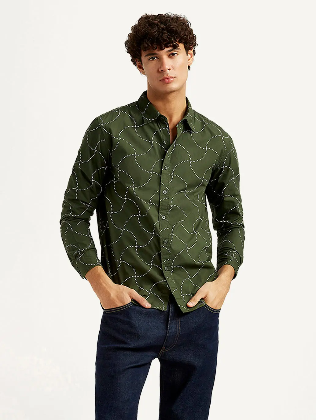 Men's Abstract Olive Slim Fit Shirt 1