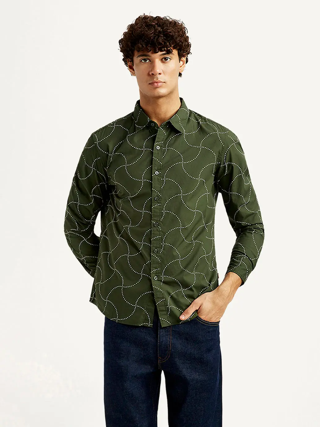 Men's Abstract Olive Slim Fit Shirt 2