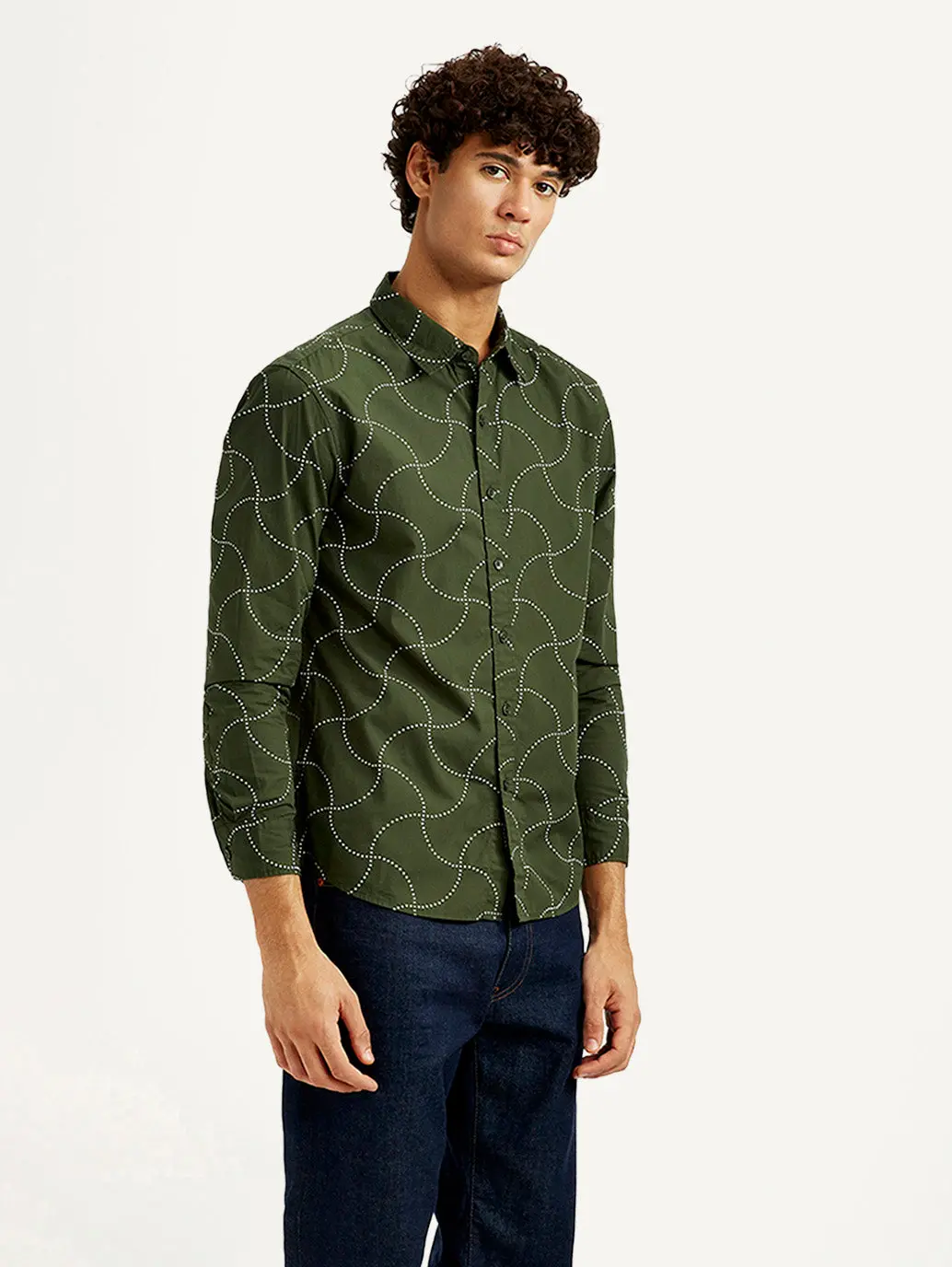 Men's Abstract Olive Slim Fit Shirt 5