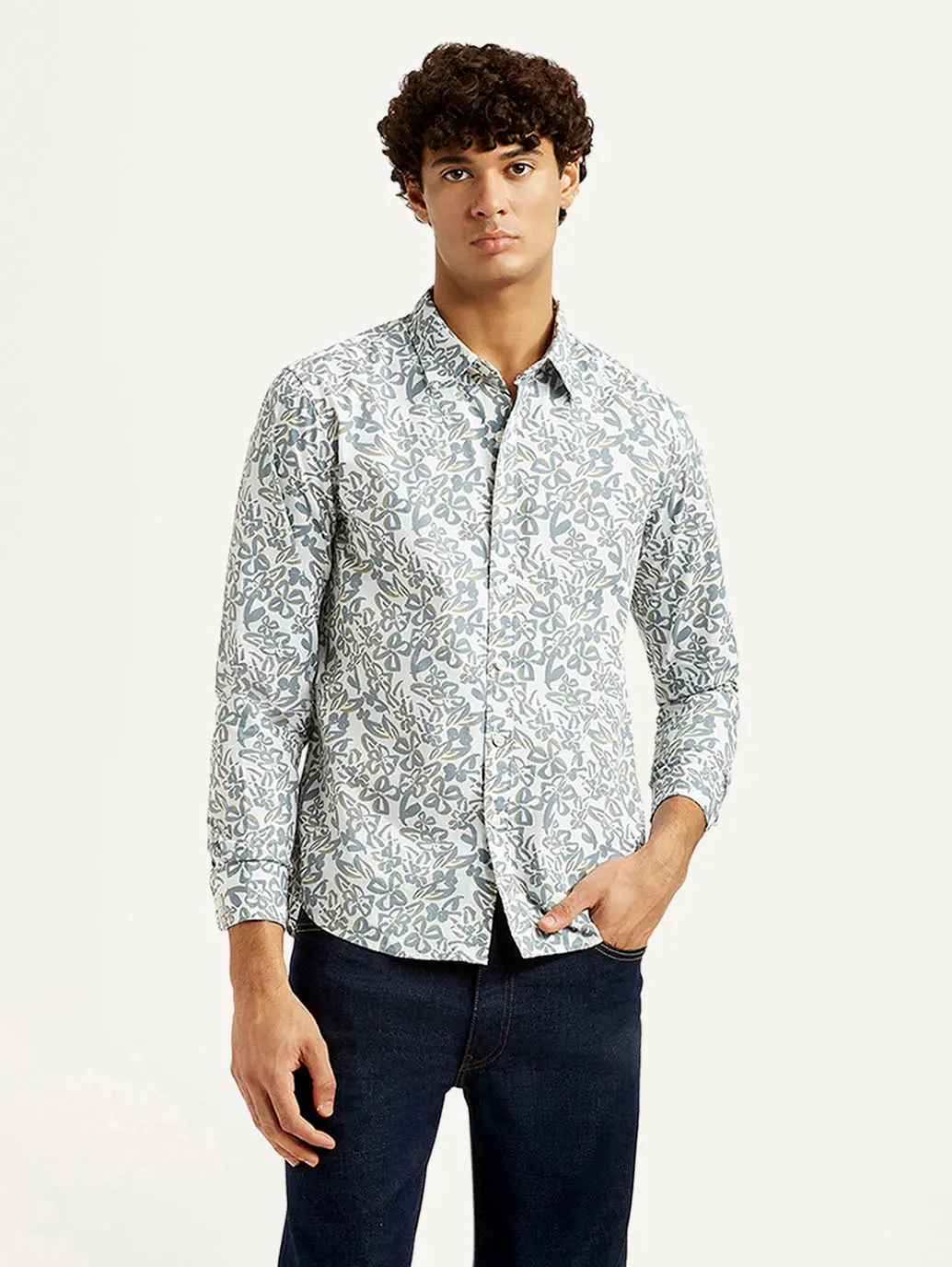Men's Printed White Slim Fit Shirt 1