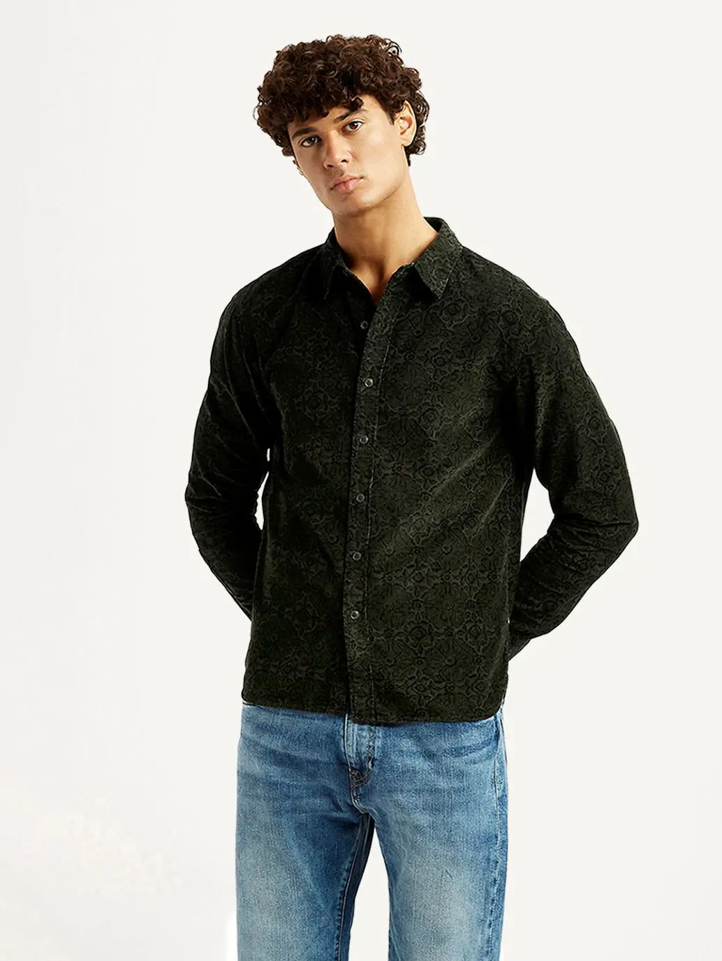 Men's Jacquard Print Slim Fit Corduroy Shirt 1