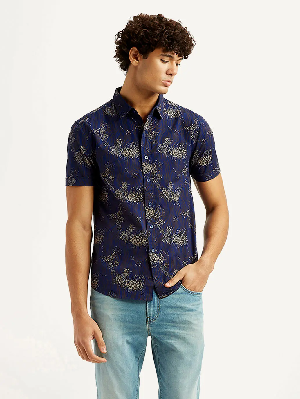 Men's Abstract Dark Blue Slim Fit Shirt 1