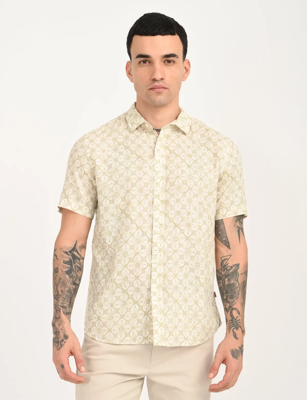 Men's Floral Beige Slim Fit Shirt 1
