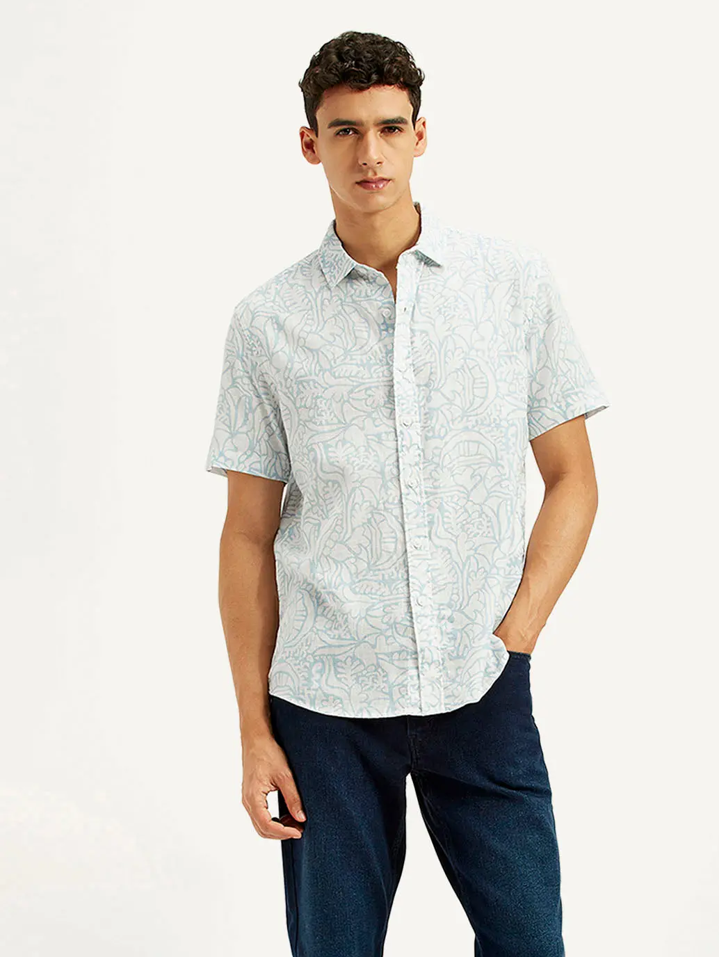 Men's Printed Slim Fit Linen Shirt 1