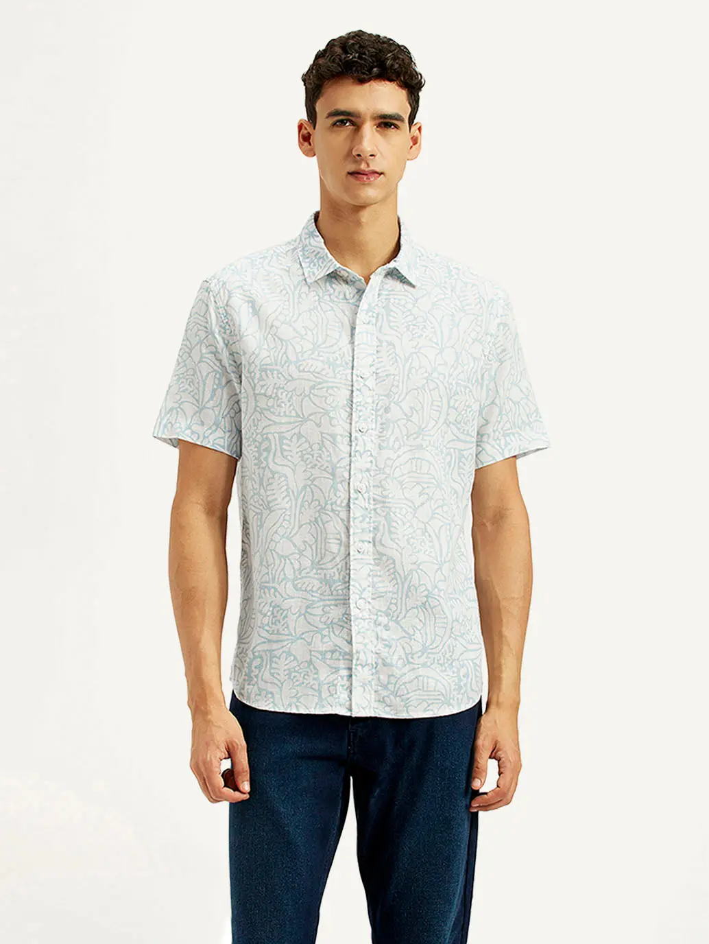 Men's Printed Slim Fit Linen Shirt 2