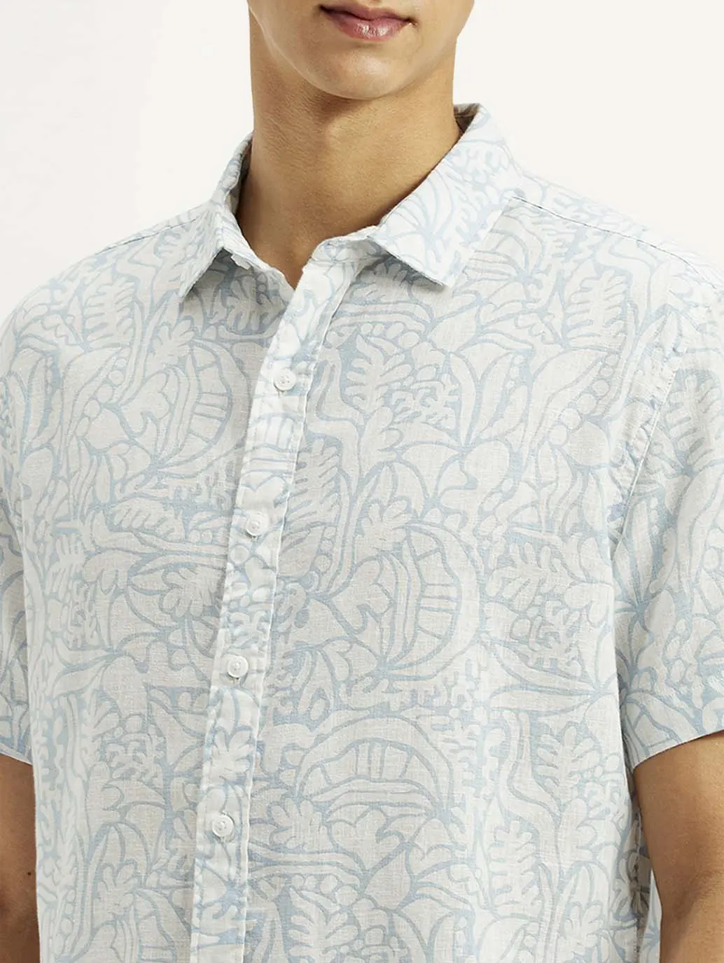 Men's Printed Slim Fit Linen Shirt 4