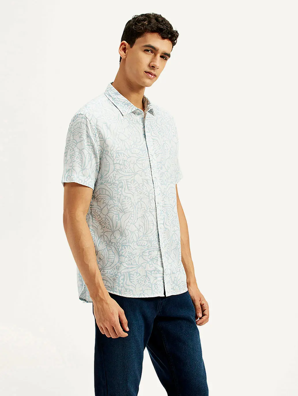 Men's Printed Slim Fit Linen Shirt 5