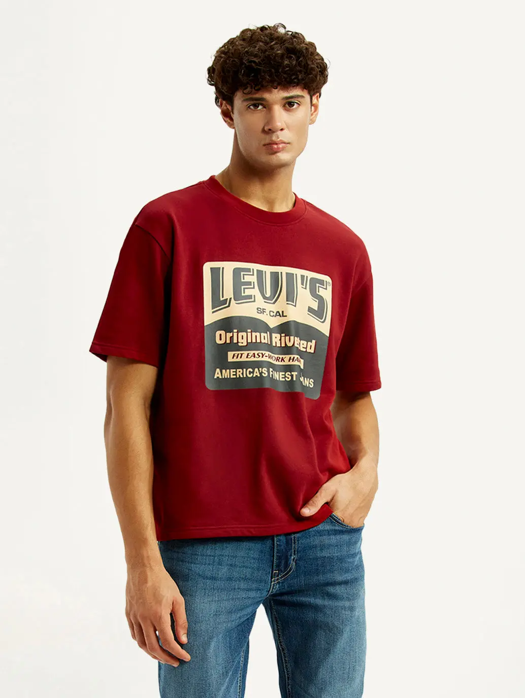 Men's Graphic Print Red Loose Fit T-Shirt 1