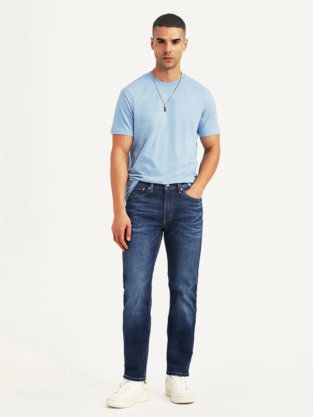 Men's 505 Dark Blue Straight Fit Mid Rise Jeans 1