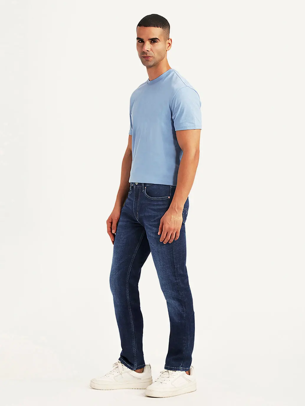 Men's 505 Dark Blue Straight Fit Mid Rise Jeans 7