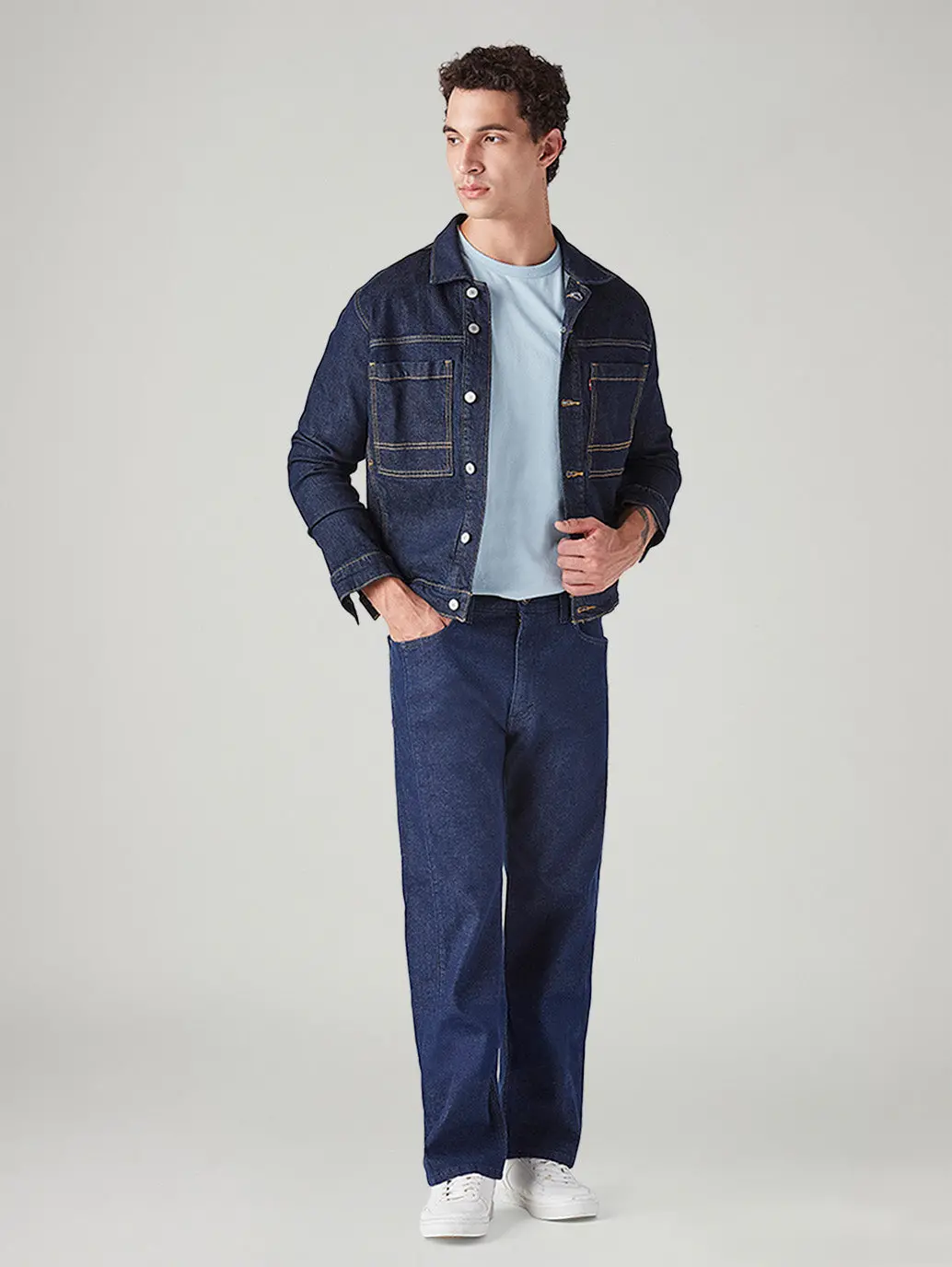 Men's 555 Dark Blue Relaxed Straight Fit Mid Rise Jeans 1