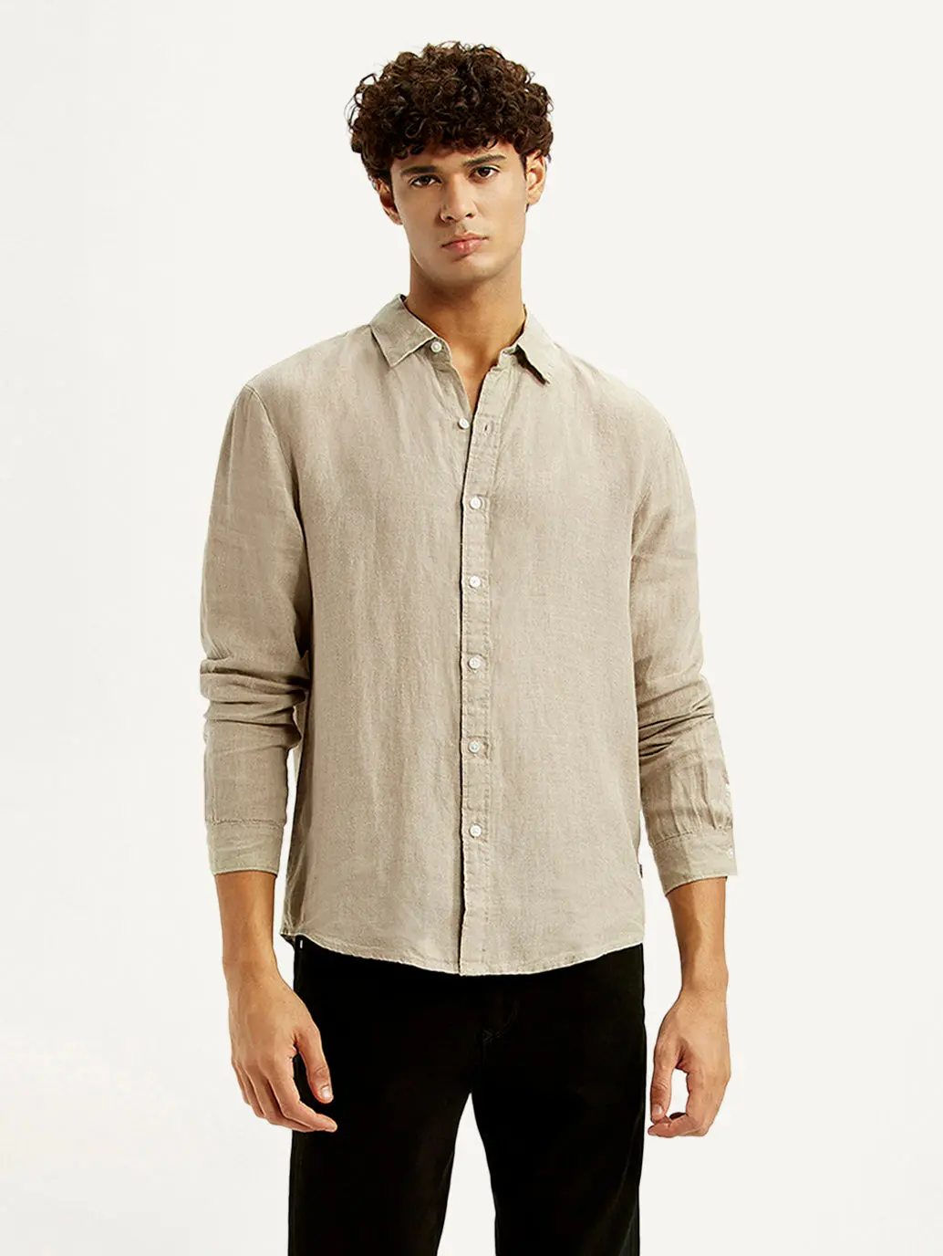 Men's Solid Beige Slim Fit Shirt 1