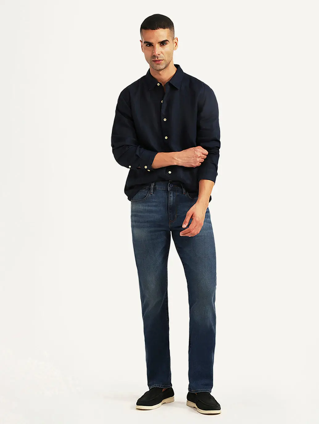 Men's Redloop 513 Dark Blue Slim Straight Fit Mid Rise Jeans 1