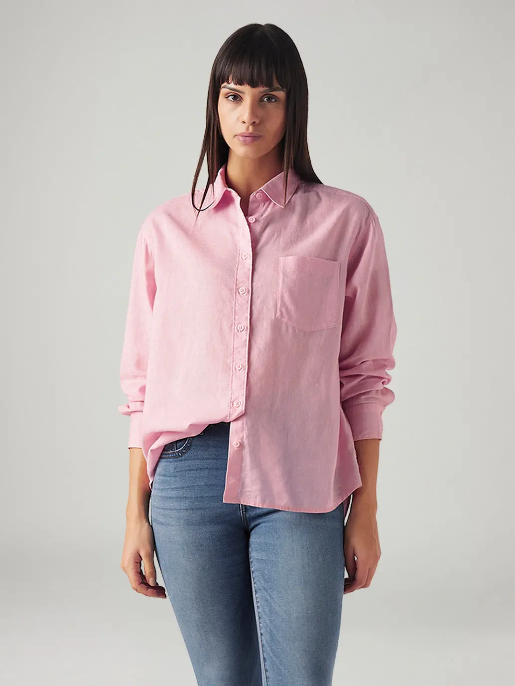 Women's Solid Relaxed Fit Linen Shirt 1