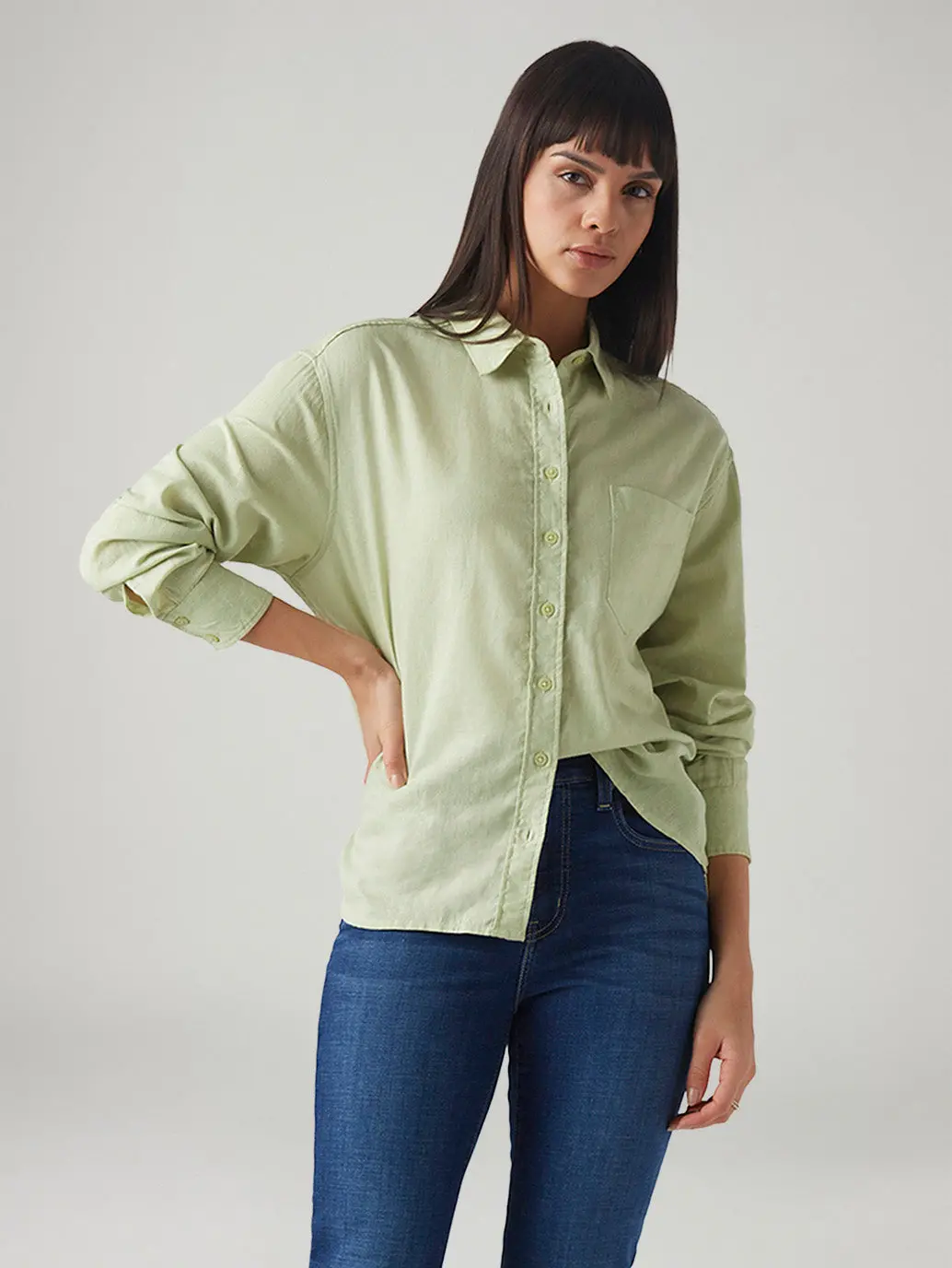 Women's Solid Relaxed Fit Linen Shirt 1