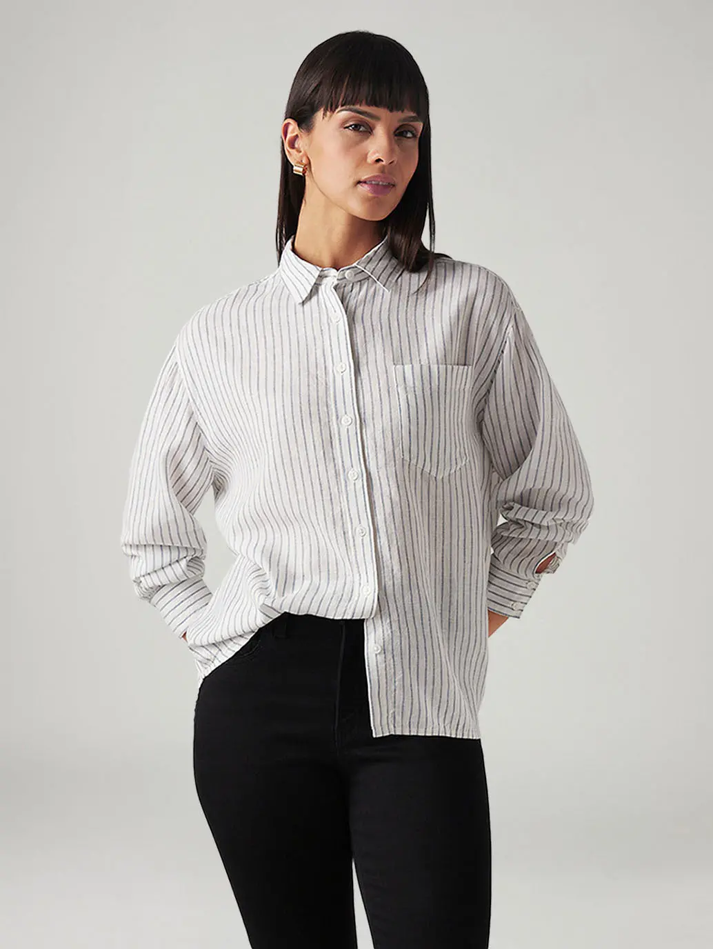 Women's Striped Relaxed Fit Linen Shirt 1
