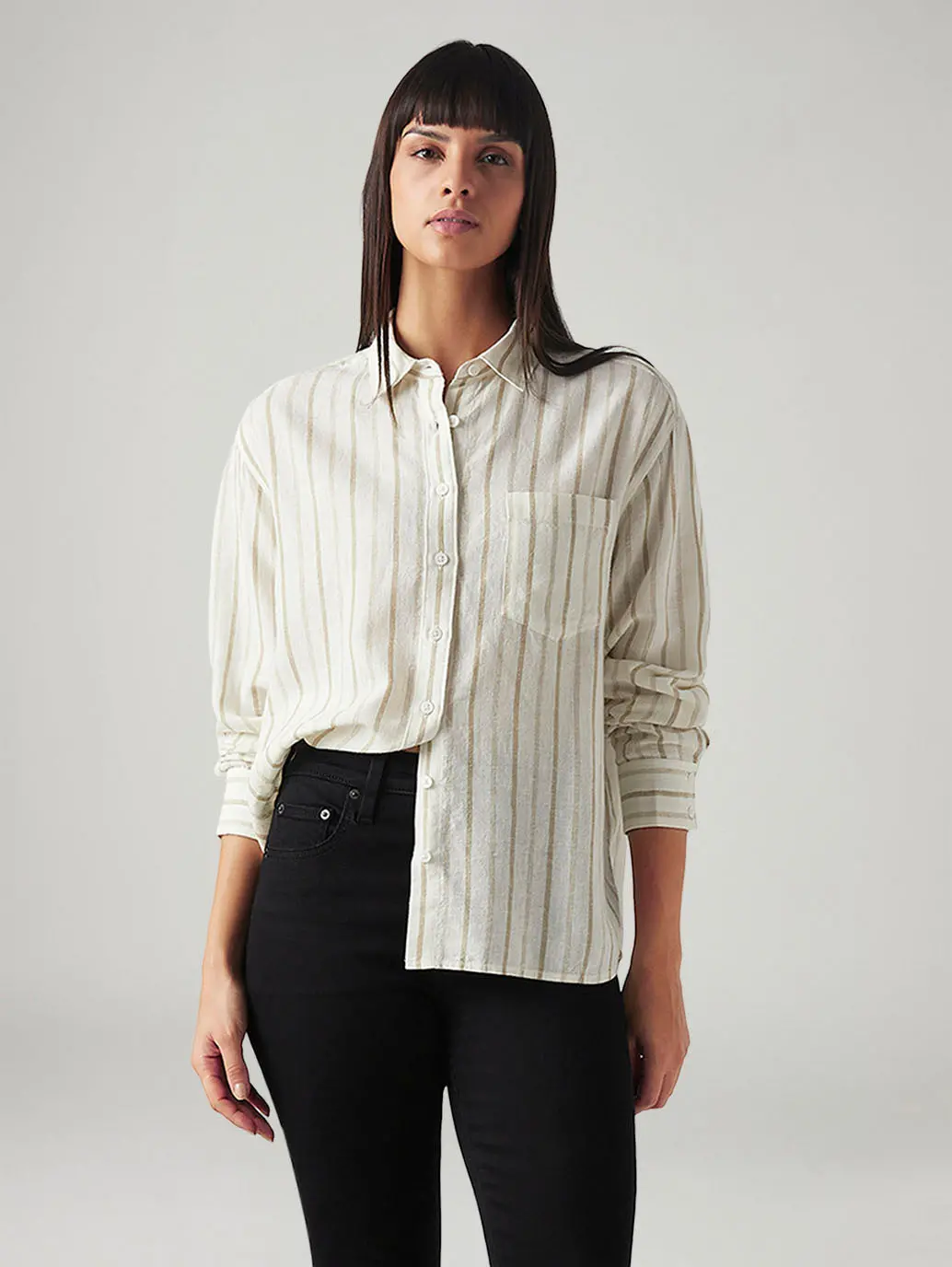 Women's Striped Relaxed Fit Linen Shirt 1