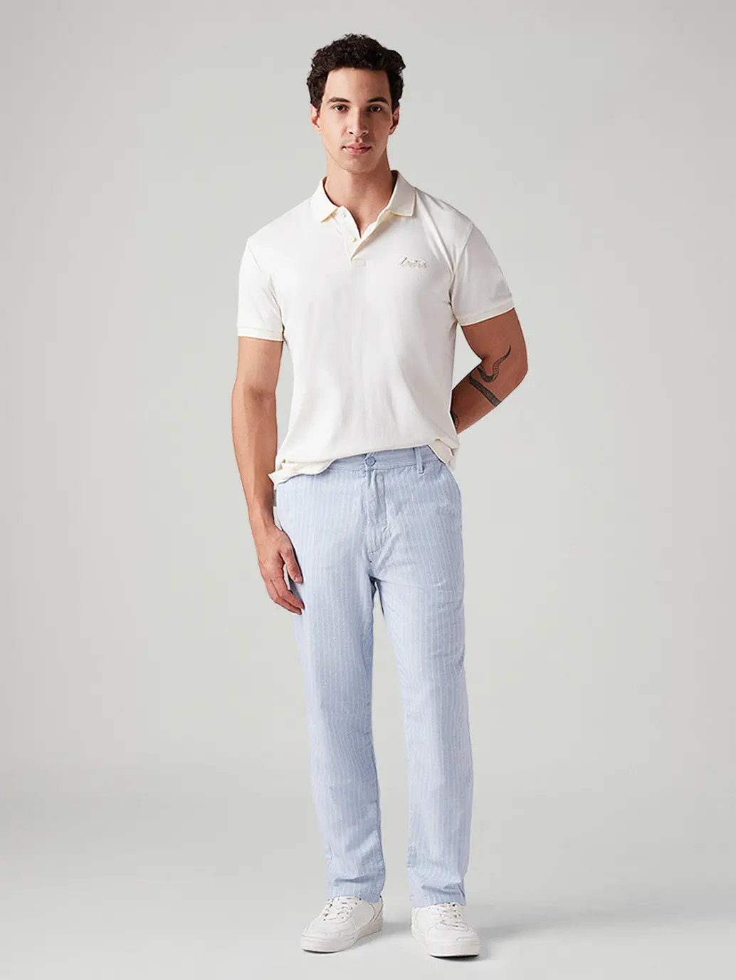 Men's Light Blue Authentic Relaxed Straight Fit Mid Rise Chinos 1