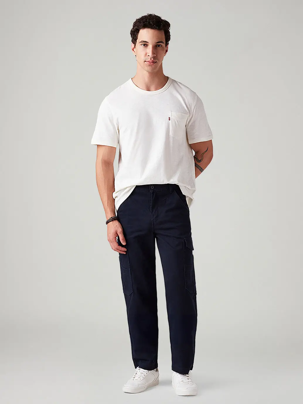 Men's Navy Straight Fit Mid Rise Cargos 1