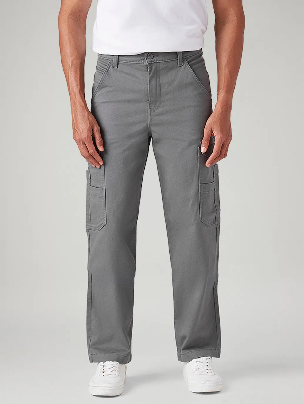 Men's Grey Straight Fit Mid Rise Cargos 3