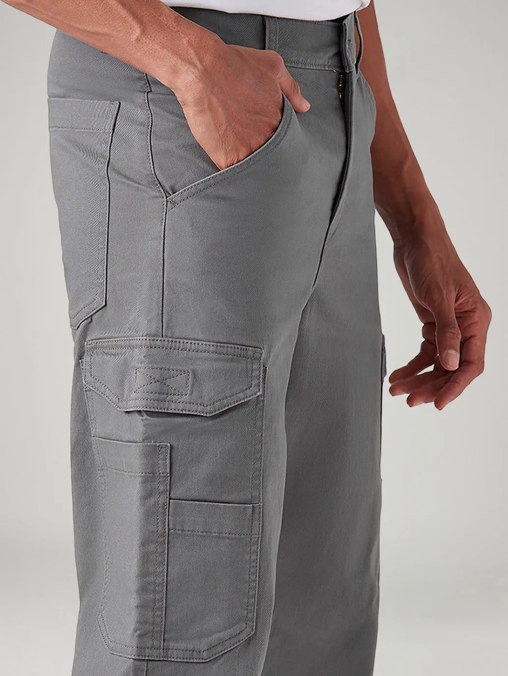 Men's Grey Straight Fit Mid Rise Cargos 5