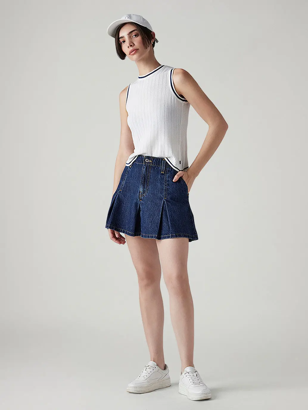 Women's Dark Indigo Regular Fit Mid Rise Pleated Mini Skirt 1