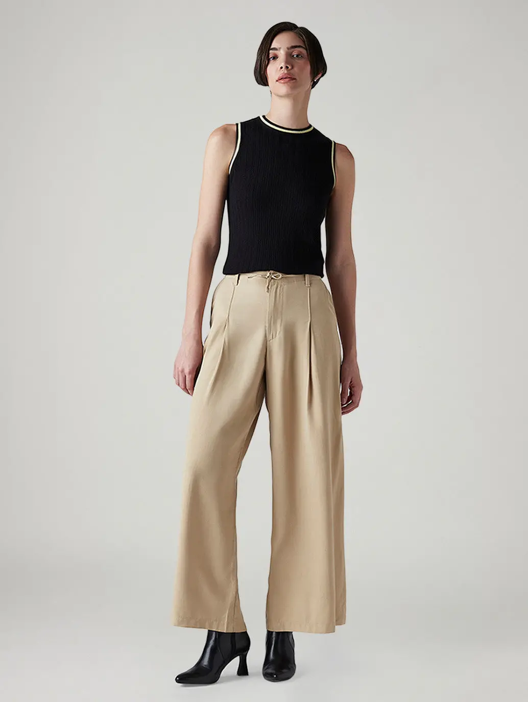Women's Beige Xl Straight Loose Fit Mid Rise Trousers 1