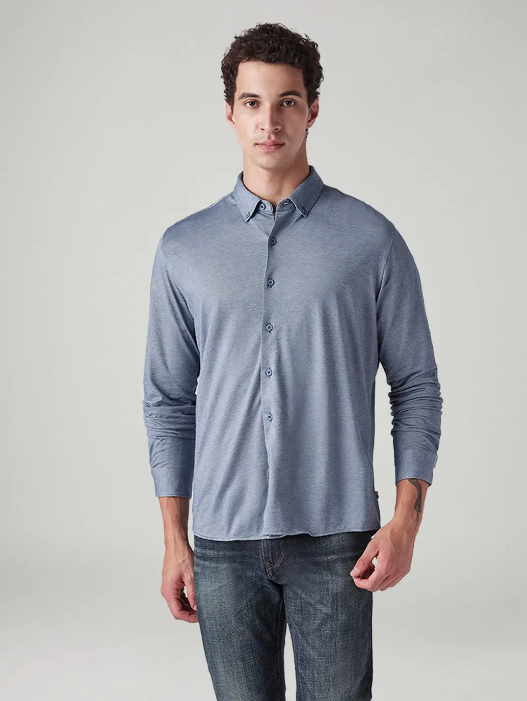 Men's Solid Blue Slim Fit Textured Shirt 1