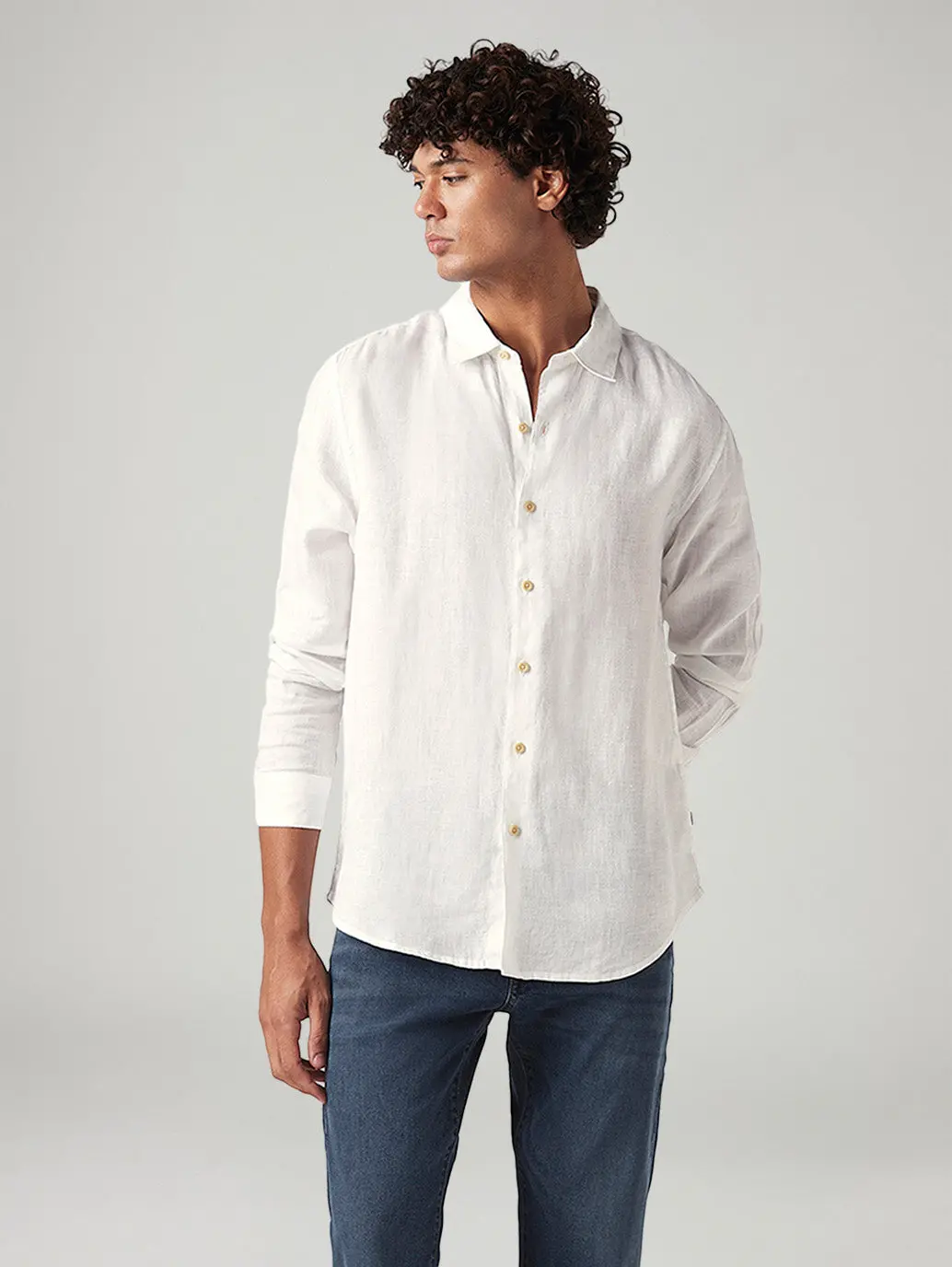 Men's Solid White Slim Fit Linen Shirt 1
