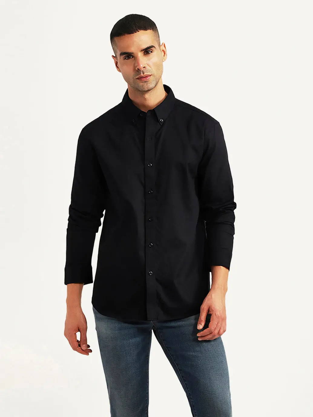 Men's Textured Black Slim Fit Shirt 1